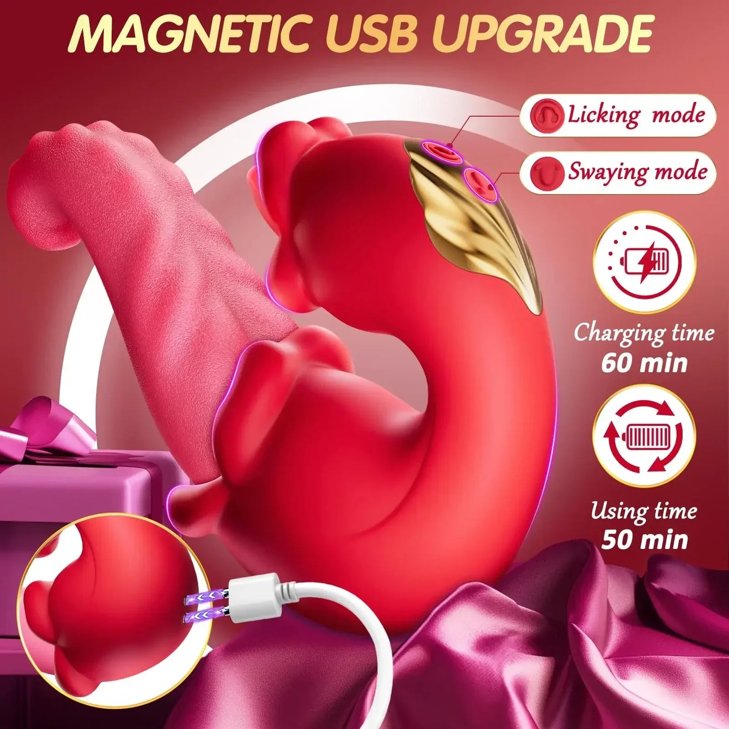 4-in-1 Tongue Swing Thrusting Vibrator Dildo Rose G-Spot Clitoral Stimulator Vibrator Adult Sex Toys for Women Couples