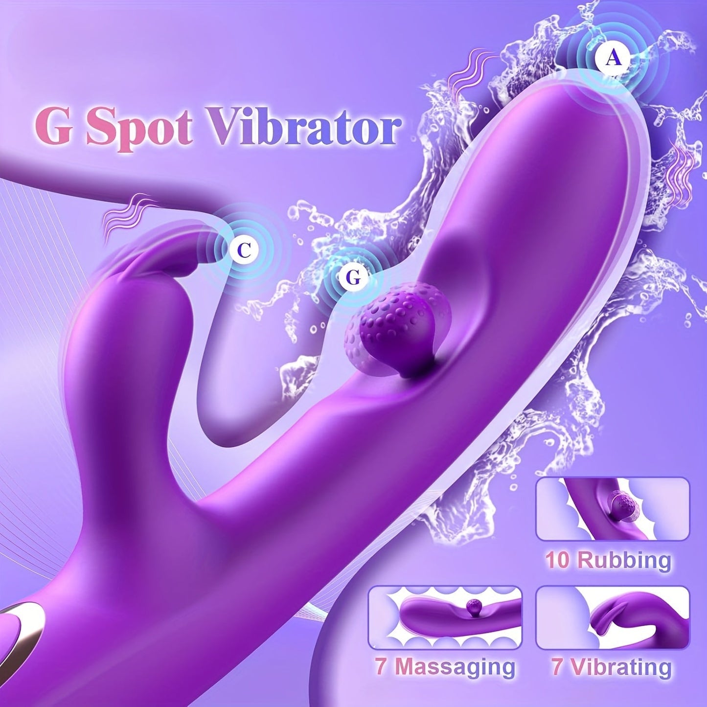 G Spot Vibrator Sex Toys - 3 In 1 Adult Sex Toys With 10 Rubbing & 7 Vibrating & 7 Massaging. Clitoral Stimulator Dildo Rabbit Vibrators Women Sex Toy For Female And Couples Pleasure. Violet