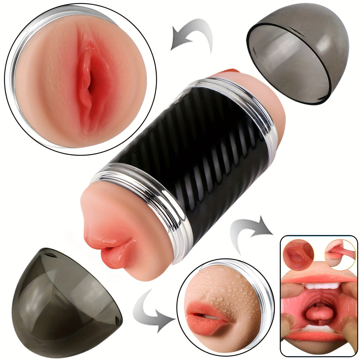 2-in-1 Male Masturbators with Vibration Modes, Stimulator, Double-Sided Pocket Pussy Toy, Realistic Texture Male Masturbation Cup, Silicone Hands-Free Stroker Sex Toy