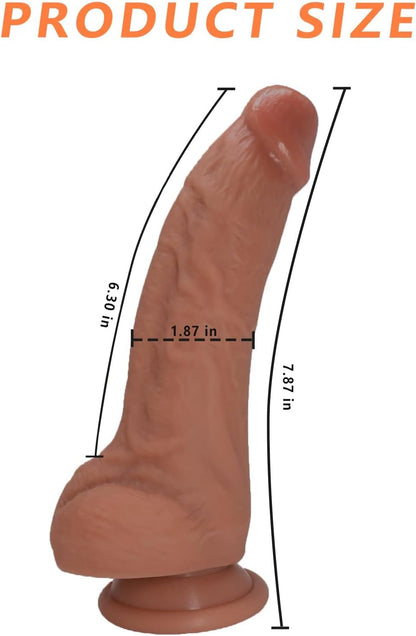 Sex Toy for Women 7 Inch Realistic Silicone Dildo.Body-Safe Material Strong Suction Cup Ultra Soft Lifelike Thick Anal Dildo for Men G spot Stimulator with Curved Shaft and Balls Throat Trainer