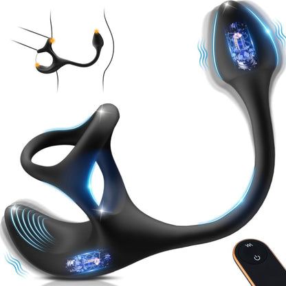Vibrating Cock Ring Anal Plug with Prostate Massager. 4-in-1 Taint Stimulator Penis Ring Vibrator Couples Adult Sex Toys for Men. Remote Control Anal Butt Plug Vibrator for Male Sex Toy Couple