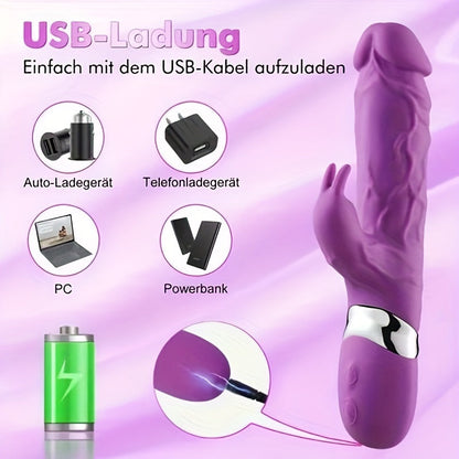 Realistic Rabbit Silicone Vibrator with 10 Powerful Vibration Modes - G-spot Stimulation. Clitoral Massager. Rechargeable - Adult Toy for Couples