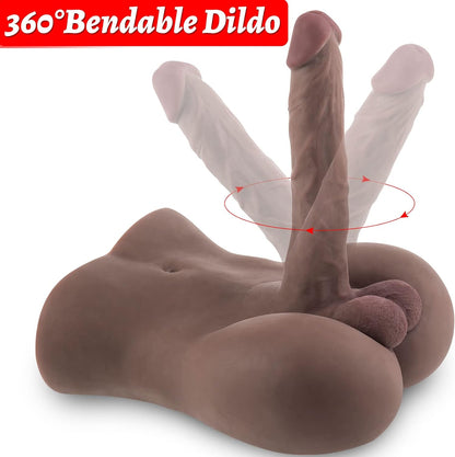 Torso Male Sex Doll with Flexible Dildo, Realistic Huge Cock. Black Men Sex Dolls for Women, Tight Anal Hole, 8-inch Cock for Female Masturbation. Unisex Masturbator Toy for Gay Couple, 6.2lb.