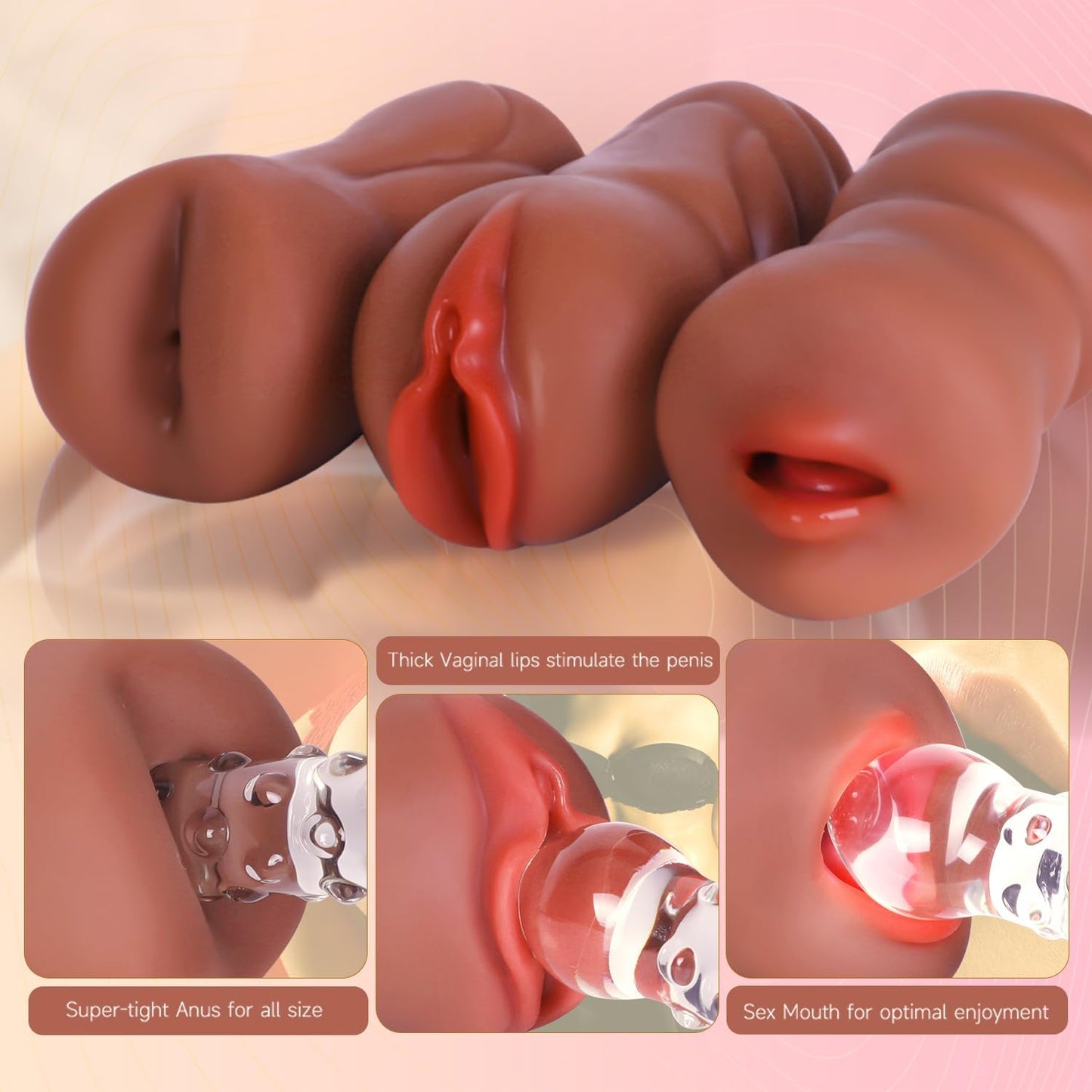 Sex Toys Male Pocket Pussies Sex Toy - Trio Pack of 3 Mouth Sex Doll. Vagina Blowjob Male Masturbator. Anal Flesh Light. Silicone Stroker for Men's Pleasure. Consoladores Sex Toys for Men