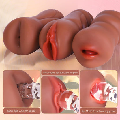 Sex Toys Male Pocket Pussies Sex Toy - Trio Pack of 3 Mouth Sex Doll. Vagina Blowjob Male Masturbator. Anal Flesh Light. Silicone Stroker for Men's Pleasure. Consoladores Sex Toys for Men