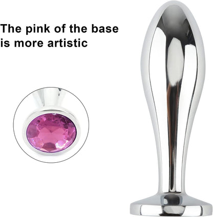 Anal Butt Plug. 3 Pcs Set Metal Anal Butt Plug Sex Toy with Crystal Diamond Beginner Anal Toy for Adult Unisex (Pink)