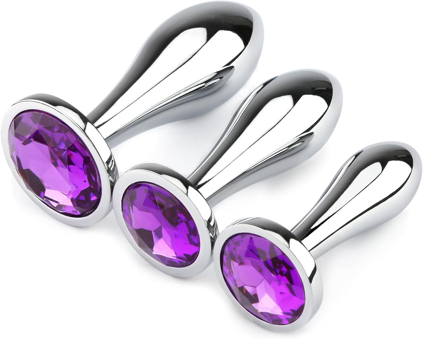 Anal Butt Plug. 3 Pcs Set Metal Anal Butt Plug Sex Toy with Crystal Diamond Beginner Anal Toy for Adult Unisex (Pink)