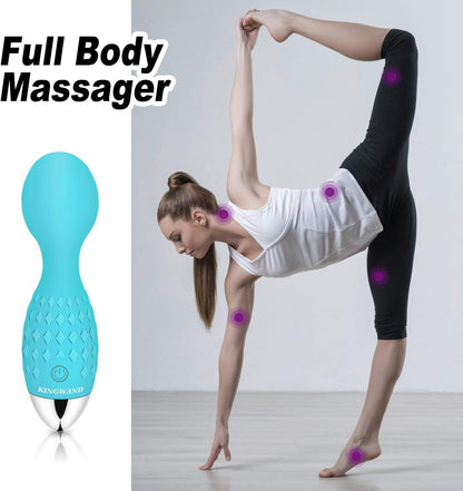 Mini Wand Massager - Portable Small Cordless Waterproof Handheld Massager for Body Hand Neck Foot Massage - Electric Rechargeable Powerful Vibrating (Blue)