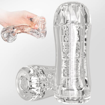 Manual Sucking Extrusion Male Masturbators. Portable Transparent Pocket Pussy Stroker with Vagina Textured Blowjob Sex Toys Penis TPE Masturbation Sleeve for Men