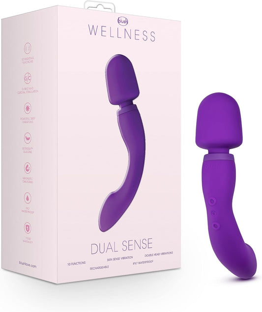 Blush Wellness Dual Sense - Innovative Touch-Sensitive Ultra Soft Silicone Massage Wand - Targets Sore Muscles - 10 Powerful Rumbly Vibration Functions On Both Ends of Massager - IPX7 Waterproof