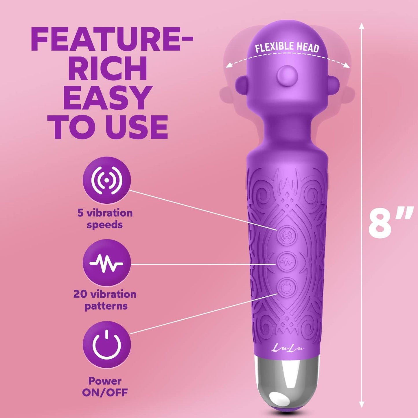 7+ Personal Massager - Cordless. Therapeutic & Rechargeable Mini Stress Relief Silicone - for Foot Back Neck - Upgraded Memory 5 Speeds 20 Patterns
