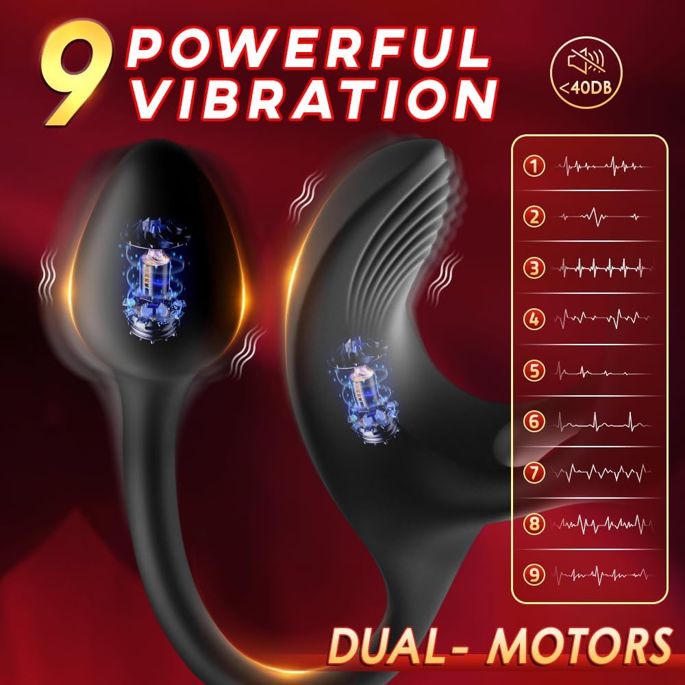 Vibrating Cock Ring Anal Plug with Prostate Massager. 4-in-1 Taint Stimulator Penis Ring Vibrator Couples Adult Sex Toys for Men. Remote Control Anal Butt Plug Vibrator for Male Sex Toy Couple