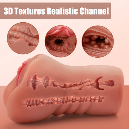 2-in-1 Male Masturbators with 3D Realistic Textured Pocket Pussy and Tight Anus Sex Stroker. Sex Toys. Adult Toy. Men's Blowjob Anal Play.