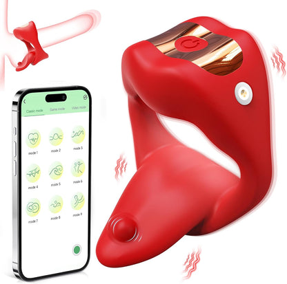 Vibrating Cock Ring Sex Toys for Men. Penis Ring Tongue Design with 9 Vibration Modes. Adult Toys Vibrator with App Control. Male Couples Sex Toys Clitoral Vibrator. Adult Sex Toys & Games for Couples
