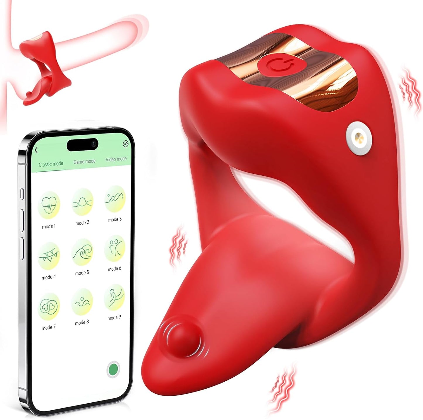 Vibrating Cock Ring Sex Toys for Men. Penis Ring Tongue Design with 9 Vibration Modes. Adult Toys Vibrator with App Control. Male Couples Sex Toys Clitoral Vibrator. Adult Sex Toys & Games for Couples