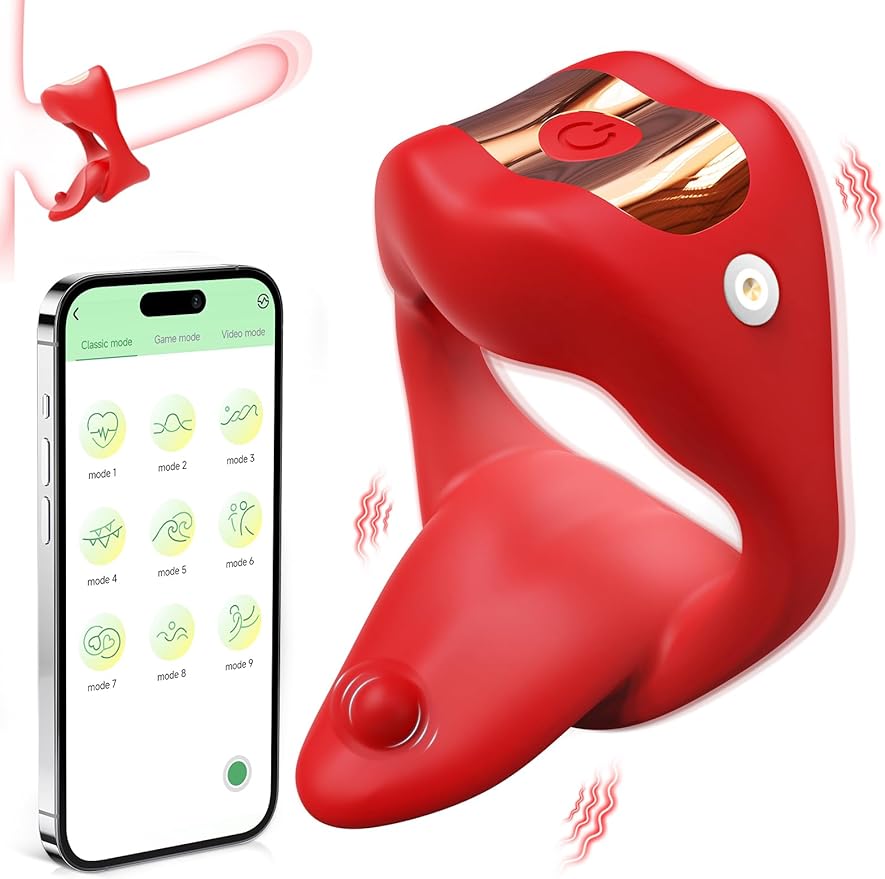 Vibrating Cock Ring Sex Toys for Men. Penis Ring Tongue Design with 9 Vibration Modes. Adult Toys Vibrator with App Control. Male Couples Sex Toys Clitoral Vibrator. Adult Sex Toys & Games for Couples
