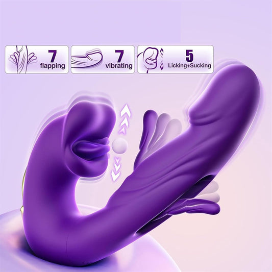 3-in-1 Tongue Licking Finger Flapping G-Spot Dildo Vibrator Sex Toys for Women Clitoral Stimulation Massager Adults Masturbator