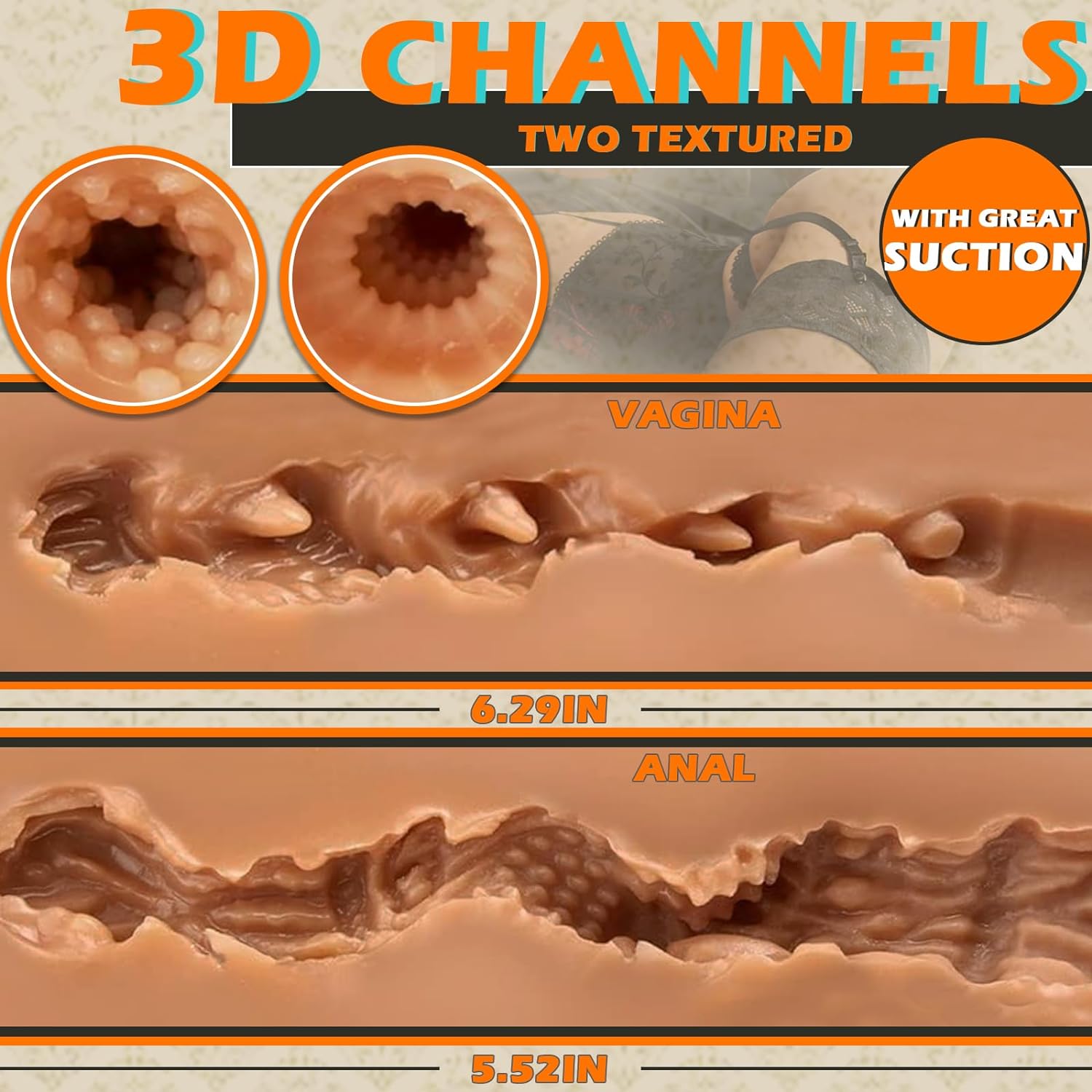 10Kg Lifelike Sex Doll Male Masturbator Sex Toy. 3 in 1 Realistic Female Sex Doll Torso with Big Boobs Pocket Pussy Ass for Vagina Anal Breast Sex. Adult Sex Dolls for Men Pleasure. Wheat Skin