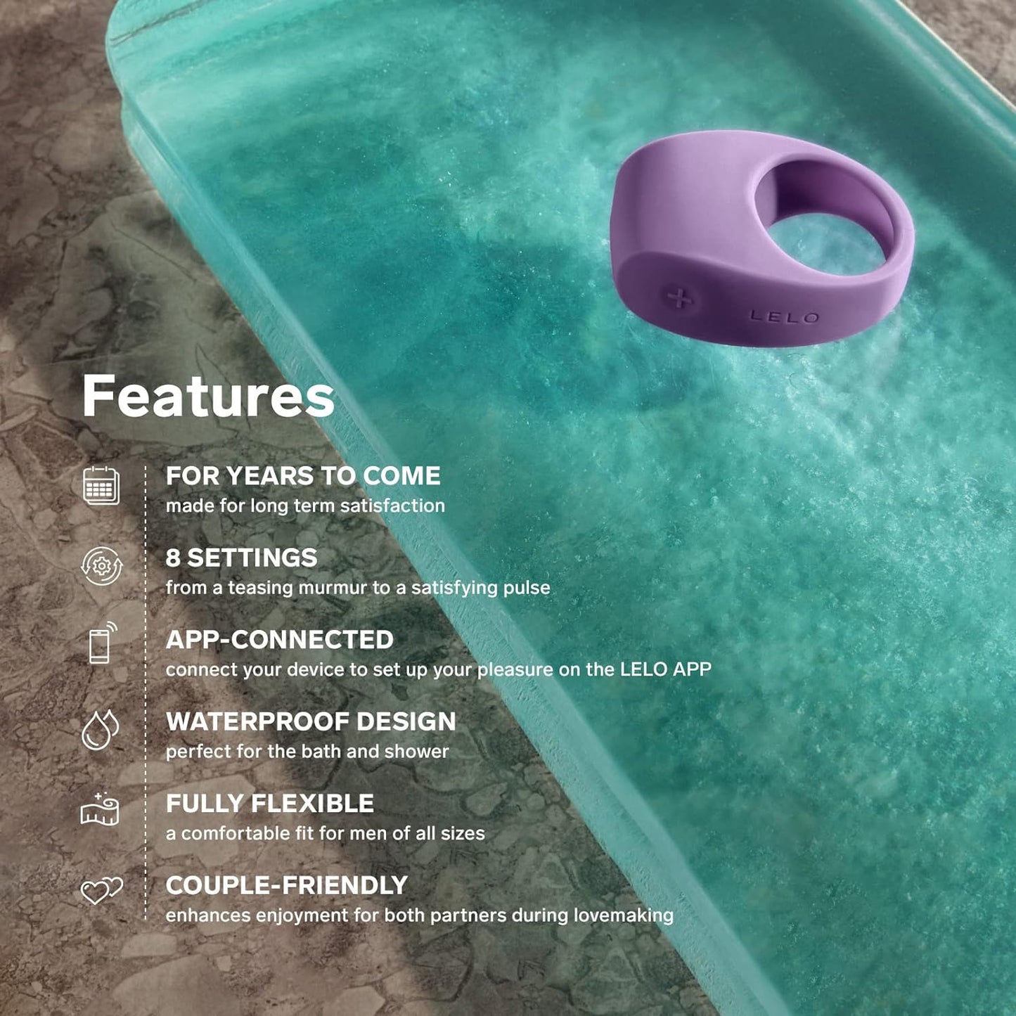 LELO TOR 3 Vibrating Penis Ring App Connected Adult Toy for Man and Woman. Couples Sex Toy with 8 Pleasure Settings for Enhanced Sensation. Silicone Cock Ring. Base Blue