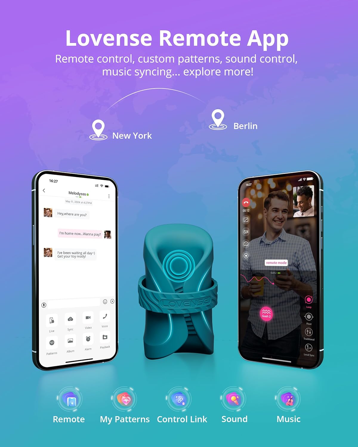 LOVENSE Gush 2 Automatic Male Masturbator Stroker. Vibrating & Oscillating Adult Sex Toys & Games with Endurance Training App Remote Control Penis Vibrator Massager Cock Ring. With Adjustable Buckles
