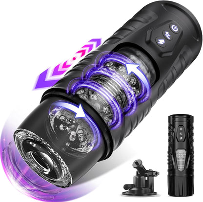 Automatic Male Masturbator Sex Toys for Men - Adult Toy Male Sex Toys with 7 Thrusting & 7 Rotating Modes.Hands Free Pocket Pussy Sex Machine with Visual Window & Suction Base Electric Penis Pump