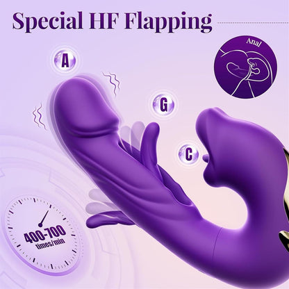 3-in-1 Tongue Licking Finger Flapping G-Spot Dildo Vibrator Sex Toys for Women Clitoral Stimulation Massager Adults Masturbator