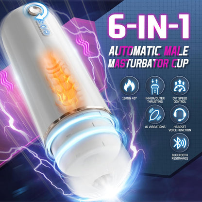 6-in-1 Automatic Male Masturbator. Male Masturbator Toy with CVT Thrusting & 10 Vibration Modes. Bluetooth Control Electric Pocket Pussy Stroker with Heating. Sex Toys for Men Masturbation with Headphones.
