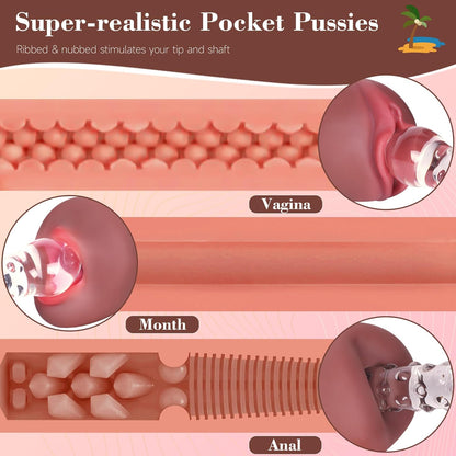 Sex Toys Male Pocket Pussies Sex Toy - Trio Pack of 3 Mouth Sex Doll. Vagina Blowjob Male Masturbator. Anal Flesh Light. Silicone Stroker for Men's Pleasure. Consoladores Sex Toys for Men