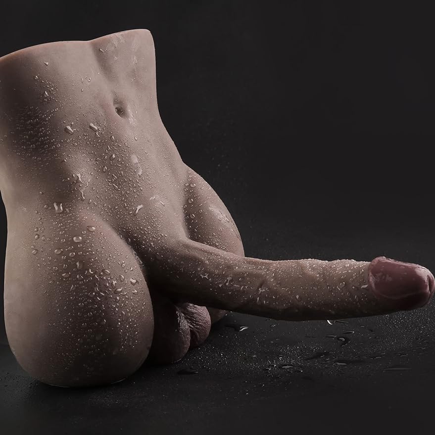 Torso Male Sex Doll with Flexible Dildo, Realistic Huge Cock. Black Men Sex Dolls for Women, Tight Anal Hole, 8-inch Cock for Female Masturbation. Unisex Masturbator Toy for Gay Couple, 6.2lb.