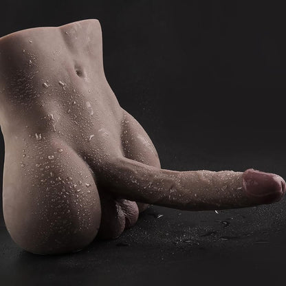 Torso Male Sex Doll with Flexible Dildo, Realistic Huge Cock. Black Men Sex Dolls for Women, Tight Anal Hole, 8-inch Cock for Female Masturbation. Unisex Masturbator Toy for Gay Couple, 6.2lb.