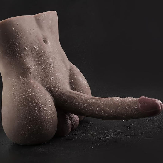 Torso Male Sex Doll with Flexible Dildo, Realistic Huge Cock. Black Men Sex Dolls for Women, Tight Anal Hole, 8-inch Cock for Female Masturbation. Unisex Masturbator Toy for Gay Couple, 6.2lb.
