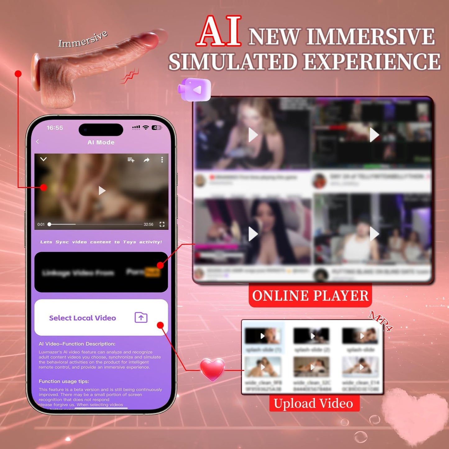 Realistic Dildo Vibrator APP Remote Control Adult Sex Toy Suction Cup 9 Vibrations 3 Thrusting Rotating Swing Heating Modes for 18+ Women