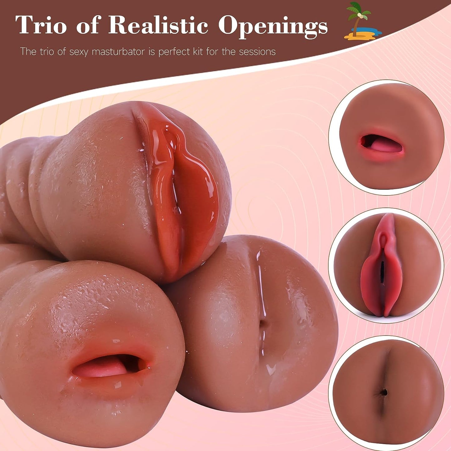 Sex Toys Male Pocket Pussies Sex Toy - Trio Pack of 3 Mouth Sex Doll. Vagina Blowjob Male Masturbator. Anal Flesh Light. Silicone Stroker for Men's Pleasure. Consoladores Sex Toys for Men