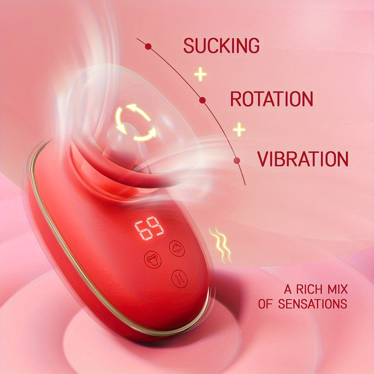 Rose Massager, 9 Frequency Vibration. 9 Frequency Tongue Licking. 3 Frequency Sucking. Adult Female Masturbation Sex Toy