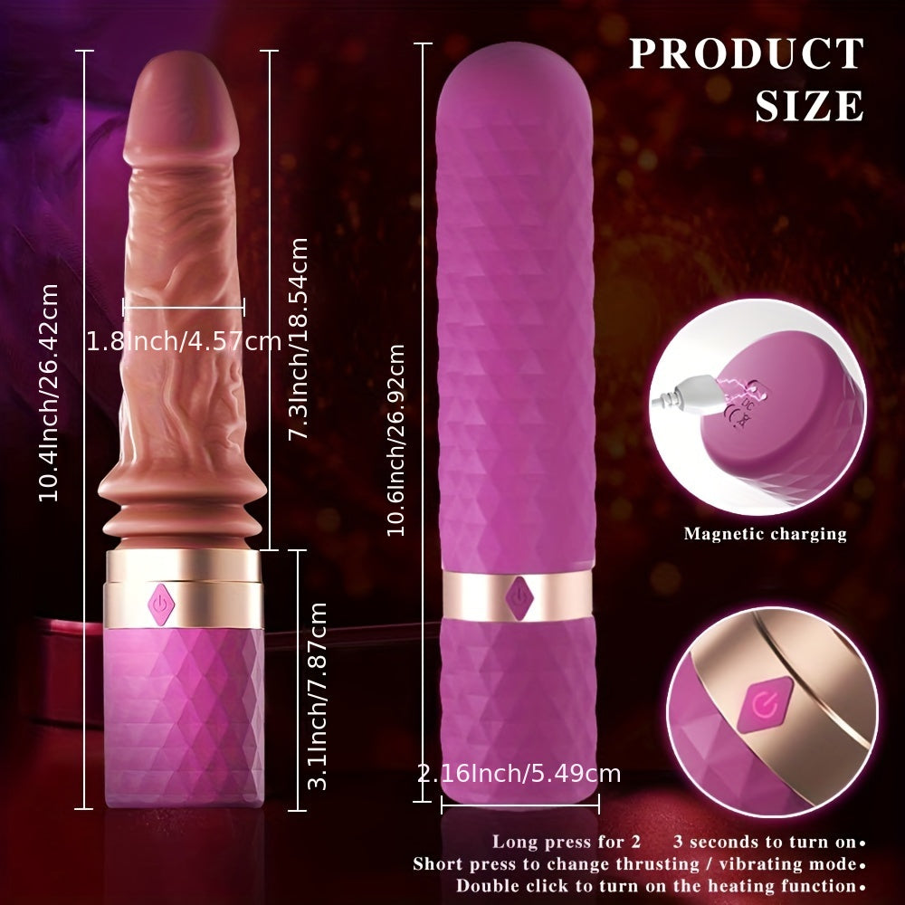 Female Ultra Realistic Dildo Vibrator Hand-held Fake Cock Telescopic Heating Strong Vibration AV Stick Massage Stick Device USB Charging Fake Sun Adult Sex Toys