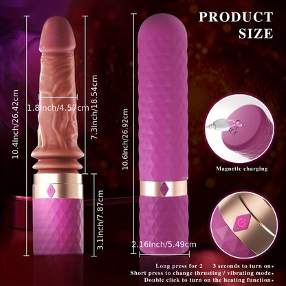 Female Ultra Realistic Dildo Vibrator Hand-held Fake Cock Telescopic Heating Strong Vibration AV Stick Massage Stick Device USB Charging Fake Sun Adult Sex Toys
