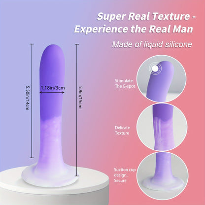Purple Silicone Adult Toy with Suction Cup for Hands-Free Play. 5.9 Inch Slim Female Sex Toy Dildo for Beginners. Adult Sex Toys for Men and Women. Anal Masturbator. Anal Expansion. Liquid Silicone Material. No Battery Needed. Non-Latex