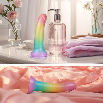 Liquid Silicone Soft Dildo. 7 Strap-On G-Spot Anal Suction Cup Dildos for Women's Pleasure. Pink Purple Fantasy Thin Women Adult Sex Toys Dildos for Beginners. Jelly Smooth Penis Female Sex Toy