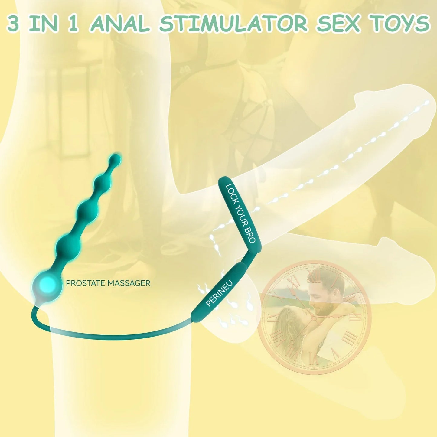 Anal Beads Butt Plug with Penis Cock Rings Men Prostate Massager Anal Plug Bullet G Spot Stimulator Adult Sex Toys for Women