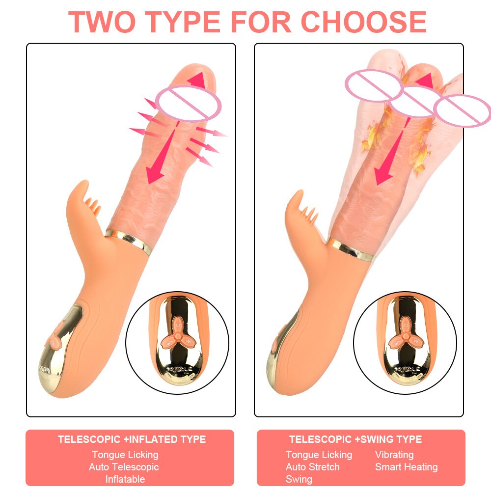 Automatic Telescopic Inflated Heated Dildos Women Vibrator Clitoris Licks Vagina Massage Anal Plug Erotic Sex Toys Big Penis