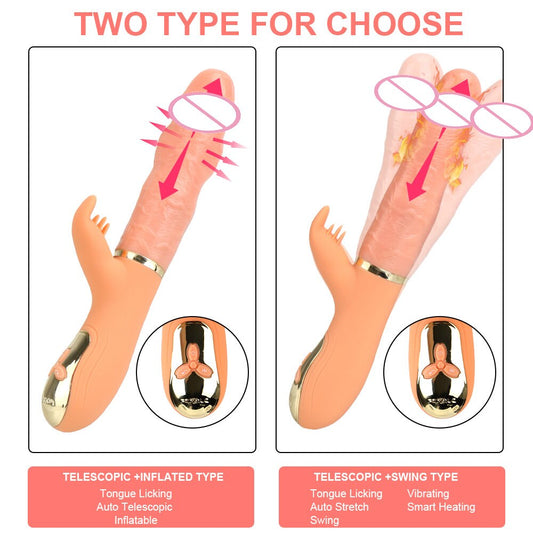 Automatic Telescopic Inflated Heated Dildos Women Vibrator Clitoris Licks Vagina Massage Anal Plug Erotic Sex Toys Big Penis