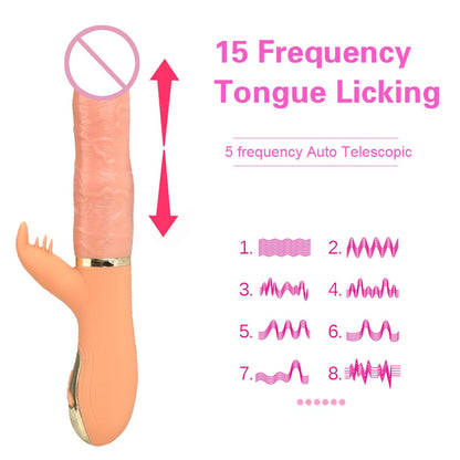 Automatic Telescopic Inflated Heated Dildos Women Vibrator Clitoris Licks Vagina Massage Anal Plug Erotic Sex Toys Big Penis