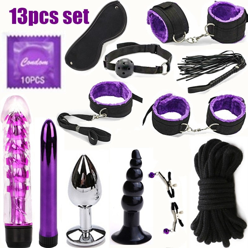 BDSM Erotic Toy Set Sexy Toys Adult Games Sex Bondage Restraint.Handcuffs Nipple Clamp Whip Collar Sex Toys for Couples