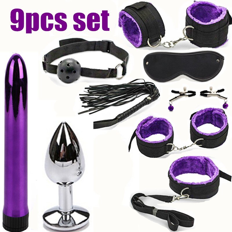 BDSM Erotic Toy Set Sexy Toys Adult Games Sex Bondage Restraint.Handcuffs Nipple Clamp Whip Collar Sex Toys for Couples