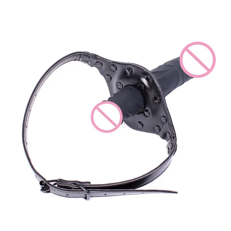 BDSM Sex Slave Mouth Gags Pair Head Bondage Restraints Real Dildo Open Mouth Gag Ball Oral Sex Toys for Women Men