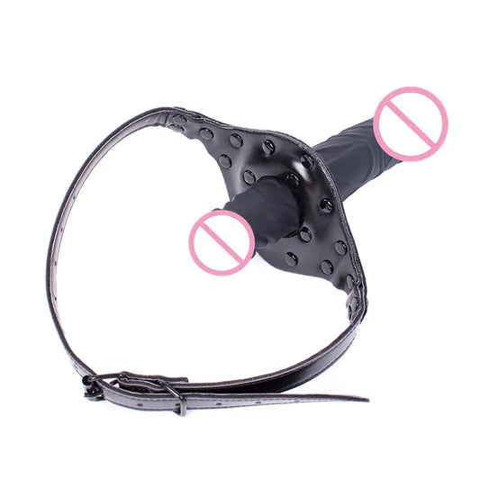 BDSM Sex Slave Mouth Gags Pair Head Bondage Restraints Real Dildo Open Mouth Gag Ball Oral Sex Toys for Women Men