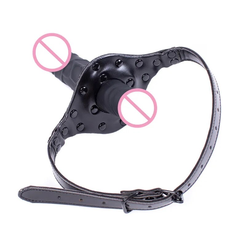 BDSM Sex Slave Mouth Gags Pair Head Bondage Restraints Real Dildo Open Mouth Gag Ball Oral Sex Toys for Women Men