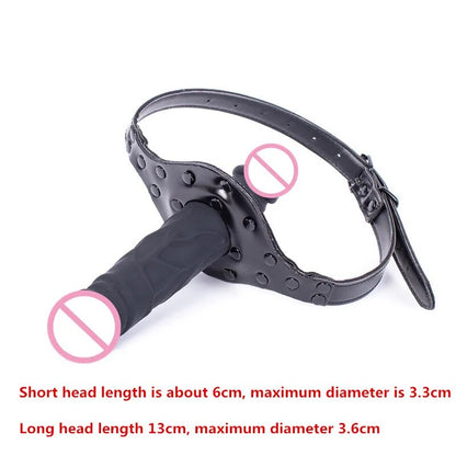 BDSM Sex Slave Mouth Gags Pair Head Bondage Restraints Real Dildo Open Mouth Gag Ball Oral Sex Toys for Women Men