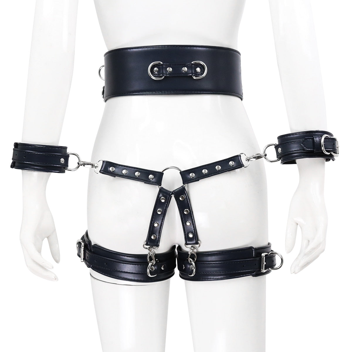 BDSM Sex Toy PU Leather Bondage Set Include Handcuffs.Belt. Legcuffs. Center Connection. Adult Toys Sex Bondage Toys for Women
