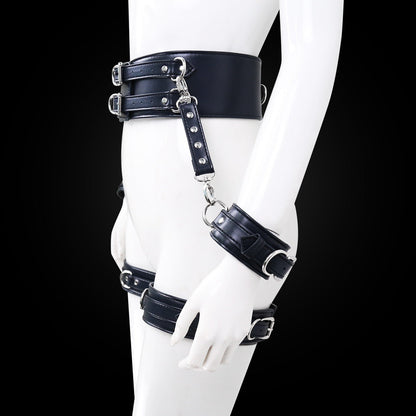 BDSM Sex Toy PU Leather Bondage Set Include Handcuffs.Belt. Legcuffs. Center Connection. Adult Toys Sex Bondage Toys for Women